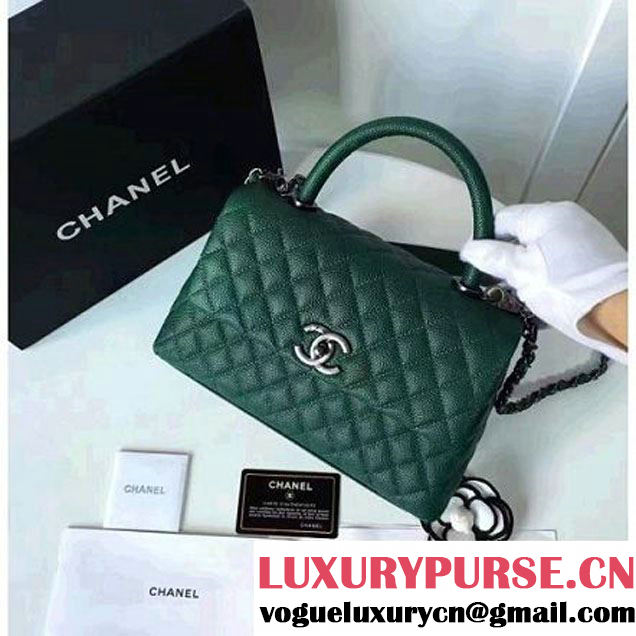 Chanel A93050 Small Caviar Calfskin Flap Bag With Handle Green 2016 (1A145-7021402 )