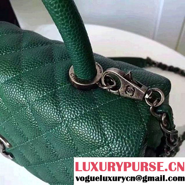 Chanel A93050 Small Caviar Calfskin Flap Bag With Handle Green 2016 (1A145-7021402 )