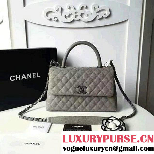 Chanel A93050 Small Caviar Calfskin Flap Bag With Handle Gray 2016 (1A145-7021403 )