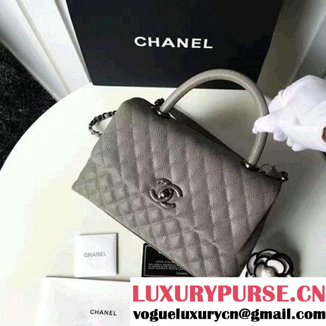 Chanel A93050 Small Caviar Calfskin Flap Bag With Handle Gray 2016 (1A145-7021403 )