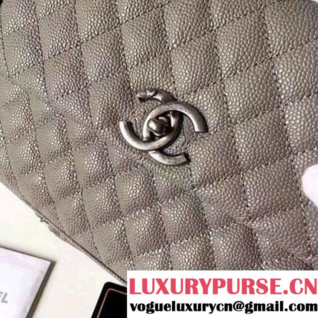 Chanel A93050 Small Caviar Calfskin Flap Bag With Handle Gray 2016 (1A145-7021403 )