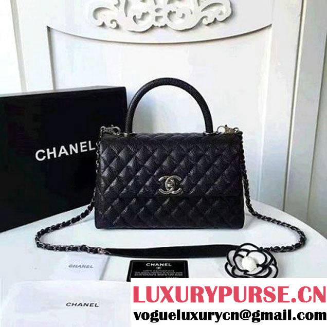 Chanel A93050 Small Caviar Calfskin Flap Bag With Handle Black 2016 (1A145-7021404 )