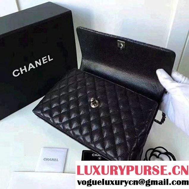 Chanel A93050 Small Caviar Calfskin Flap Bag With Handle Black 2016 (1A145-7021404 )