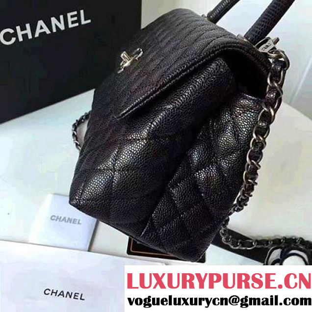Chanel A93050 Small Caviar Calfskin Flap Bag With Handle Black 2016 (1A145-7021404 )