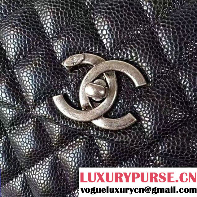 Chanel A93050 Small Caviar Calfskin Flap Bag With Handle Black 2016 (1A145-7021404 )