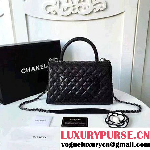 Chanel A93050 Small Caviar Calfskin Flap Bag With Handle Black 2016 (1A145-7021404 )