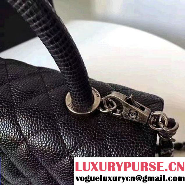 Chanel A93050 Small Caviar Calfskin Flap Bag With Handle Black 2016 (1A145-7021404 )
