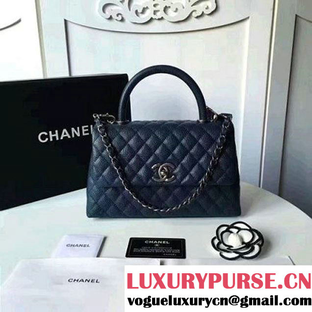 Chanel A93050 Small Caviar Calfskin Flap Bag With Handle Navy Blue 2016 (1A145-7021405 )