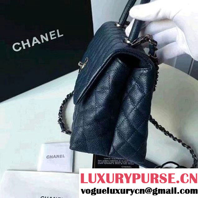 Chanel A93050 Small Caviar Calfskin Flap Bag With Handle Navy Blue 2016 (1A145-7021405 )