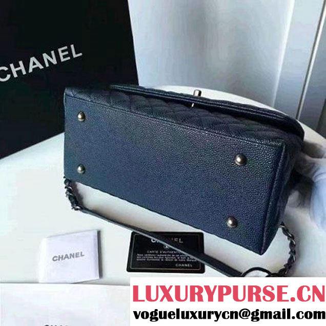 Chanel A93050 Small Caviar Calfskin Flap Bag With Handle Navy Blue 2016 (1A145-7021405 )