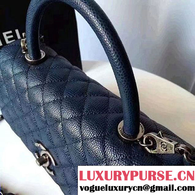 Chanel A93050 Small Caviar Calfskin Flap Bag With Handle Navy Blue 2016 (1A145-7021405 )