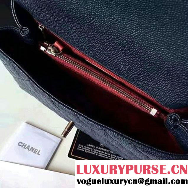 Chanel A93050 Small Caviar Calfskin Flap Bag With Handle Navy Blue 2016 (1A145-7021405 )