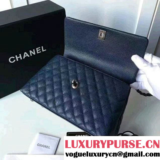 Chanel A93050 Small Caviar Calfskin Flap Bag With Handle Navy Blue 2016 (1A145-7021405 )