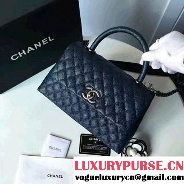 Chanel A93050 Small Caviar Calfskin Flap Bag With Handle Navy Blue 2016 (1A145-7021405 )