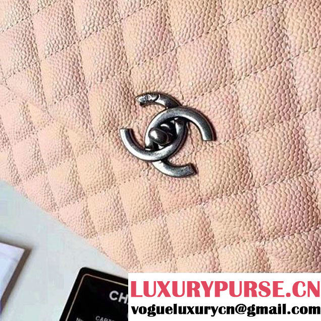Chanel A93050 Small Caviar Calfskin Flap Bag With Handle Pale Pink 2016 (1A145-7021406 )