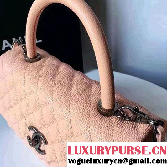 Chanel A93050 Small Caviar Calfskin Flap Bag With Handle Pale Pink 2016 (1A145-7021406 )