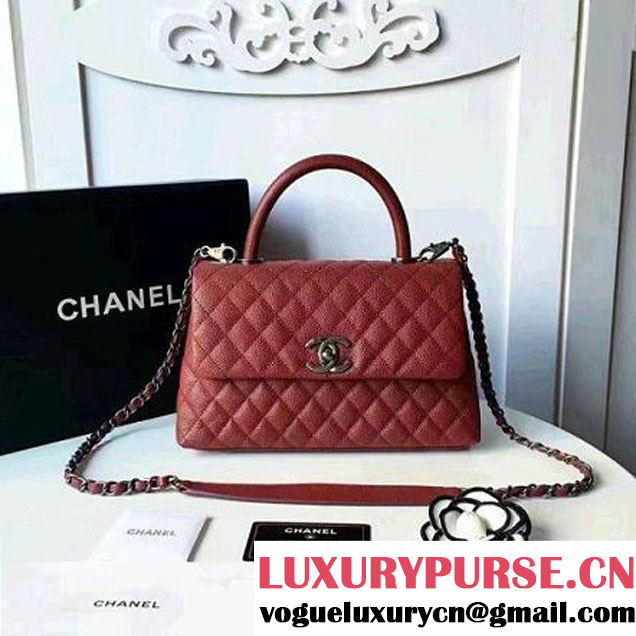 Chanel A93050 Small Caviar Calfskin Flap Bag With Handle Burgundy 2016 (1A145-7021407 )