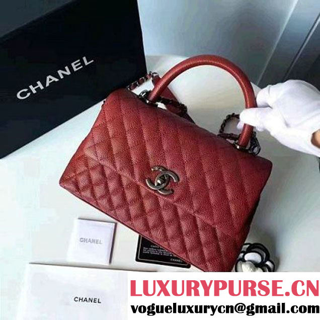 Chanel A93050 Small Caviar Calfskin Flap Bag With Handle Burgundy 2016 (1A145-7021407 )