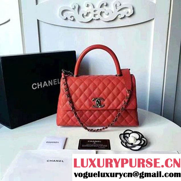 Chanel A93050 Small Caviar Calfskin Flap Bag With Handle Red 2016 (1A145-7021408 )