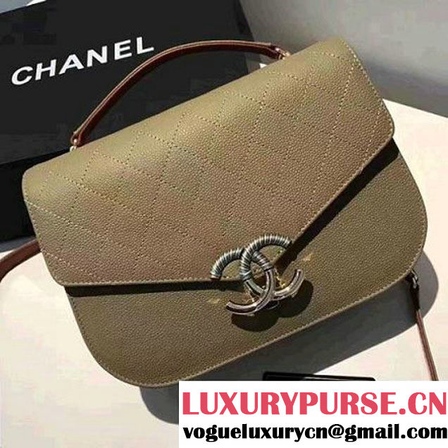 Chanel Caviar Calfskin Medium Flap Bag with Top Handle Olive Green Cruise 2017 (1A145-7030910 )