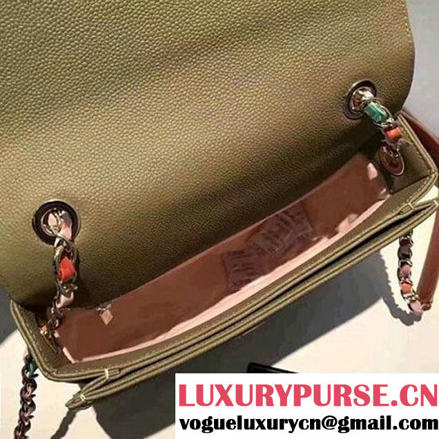 Chanel Caviar Calfskin Medium Flap Bag with Top Handle Olive Green Cruise 2017 (1A145-7030910 )