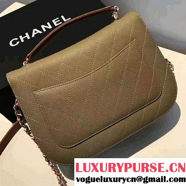 Chanel Caviar Calfskin Medium Flap Bag with Top Handle Olive Green Cruise 2017 (1A145-7030910 )