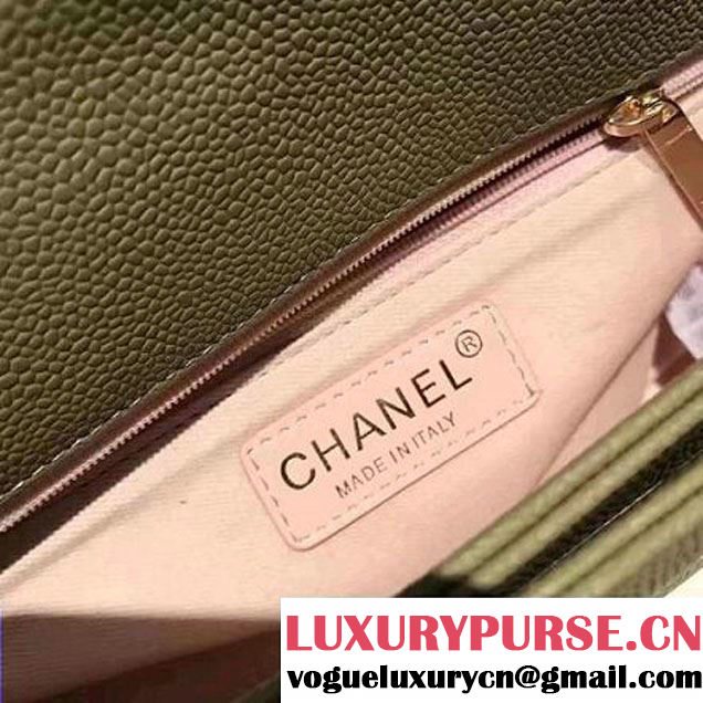 Chanel Caviar Calfskin Medium Flap Bag with Top Handle Olive Green Cruise 2017 (1A145-7030910 )