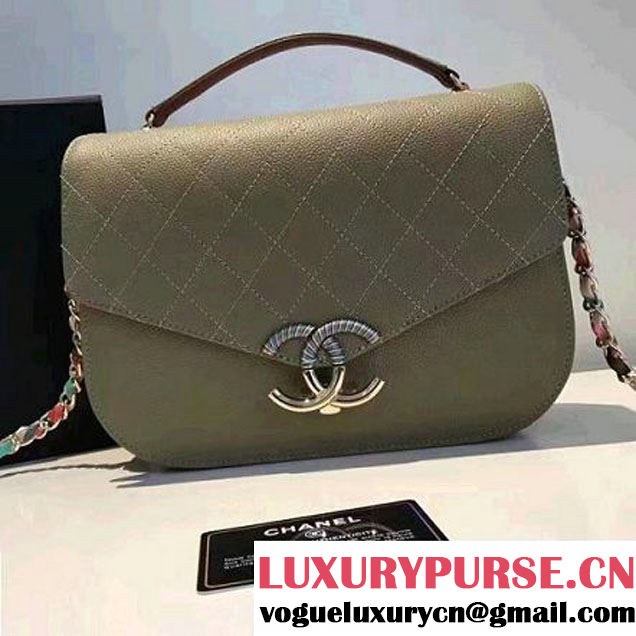 Chanel Caviar Calfskin Medium Flap Bag with Top Handle Olive Green Cruise 2017 (1A145-7030910 )