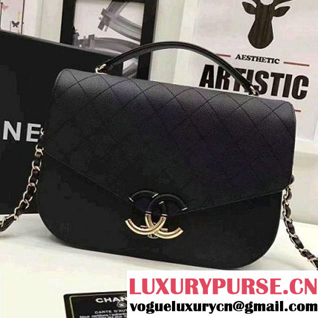 Chanel Caviar Calfskin Medium Flap Bag with Top Handle Black Cruise 2017 (1A145-7030912 )