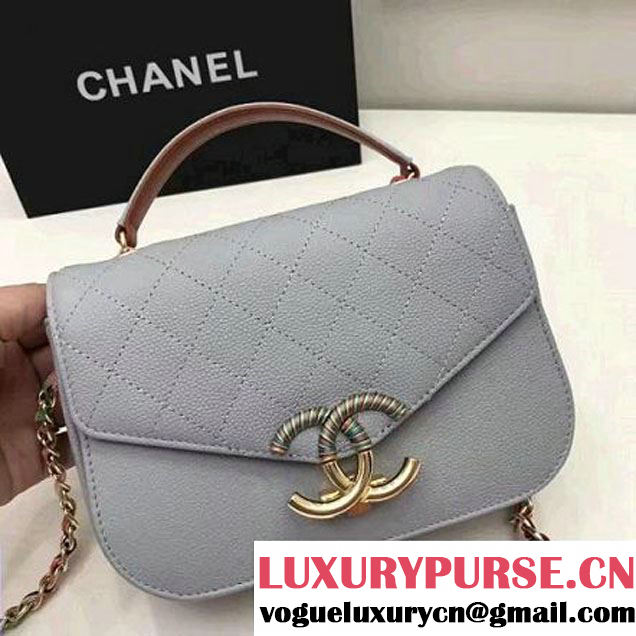 Chanel Caviar Calfskin Flap Bag with Top Handle Light Blue Cruise 2017 (1A145-7030913 )