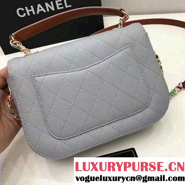 Chanel Caviar Calfskin Flap Bag with Top Handle Light Blue Cruise 2017 (1A145-7030913 )