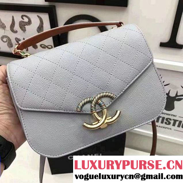 Chanel Caviar Calfskin Flap Bag with Top Handle Light Blue Cruise 2017 (1A145-7030913 )