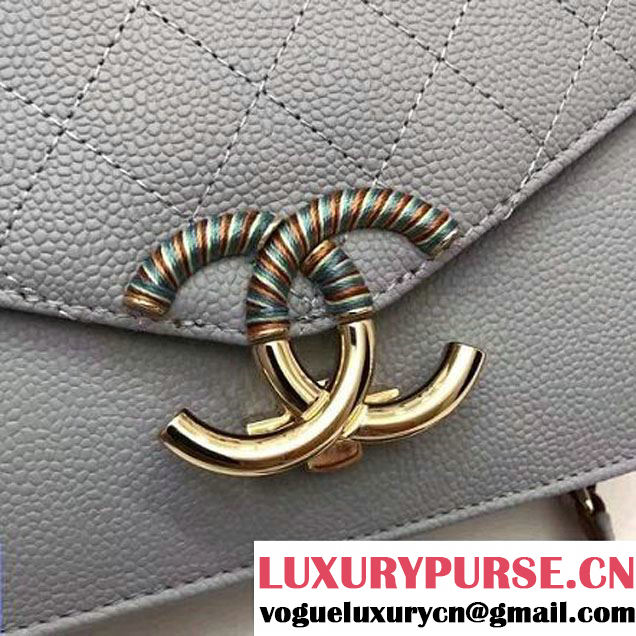 Chanel Caviar Calfskin Flap Bag with Top Handle Light Blue Cruise 2017 (1A145-7030913 )
