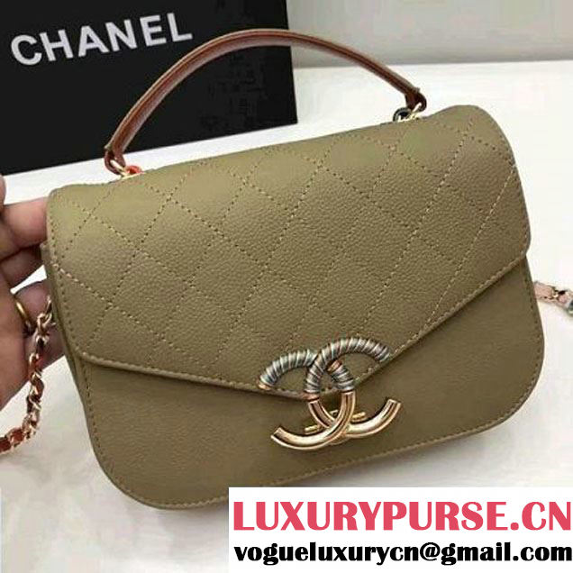 Chanel Caviar Calfskin Flap Bag with Top Handle Cruise Olive Green 2017 (1A145-7030915 )