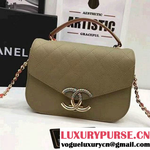 Chanel Caviar Calfskin Flap Bag with Top Handle Cruise Olive Green 2017 (1A145-7030915 )