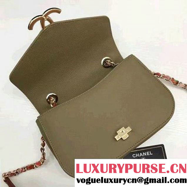Chanel Caviar Calfskin Flap Bag with Top Handle Cruise Olive Green 2017 (1A145-7030915 )
