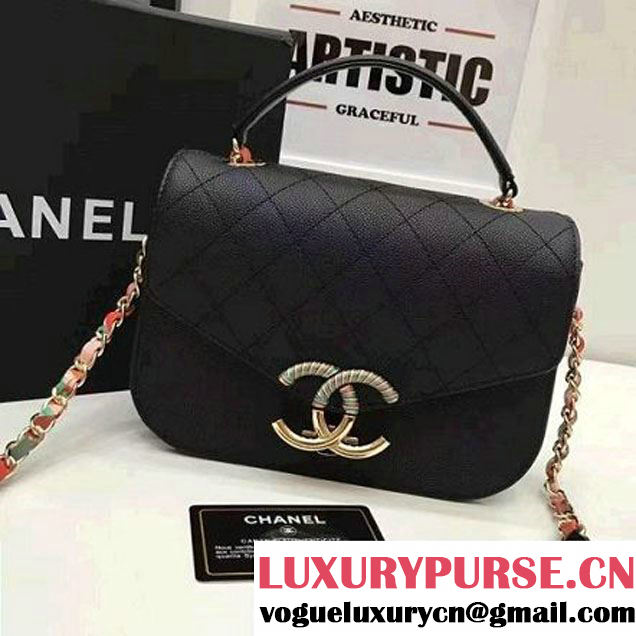 Chanel Caviar Calfskin Flap Bag with Top Handle Multicolor Black Cruise 2017 (1A145-7030916 )