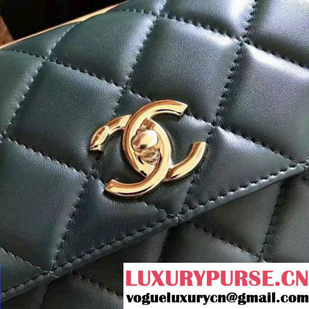 Chanel Small Trendy CC Flap Bag With Top Handle Green 2017(Gold Hardware) (1A145-7030920 )