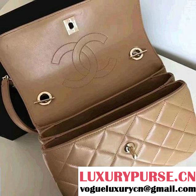 Chanel Small Trendy CC Flap Bag With Top Handle Beige 2017(Gold Hardware) (1A145-7030921 )