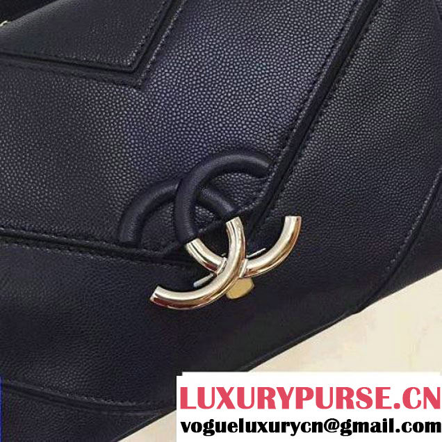 Chanel Chevron Grained Calfskin Medium Flap Bag A93775 Deep Blue 2017 (2A143-7030922 )