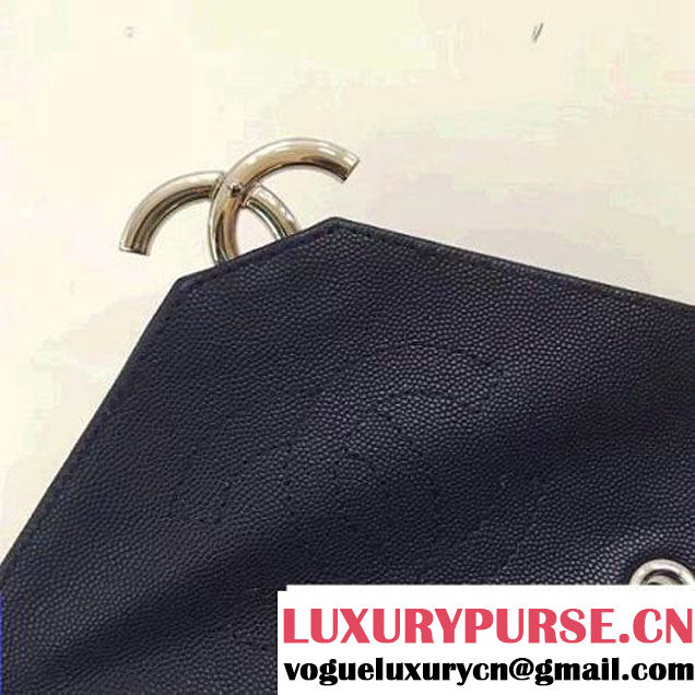 Chanel Chevron Grained Calfskin Medium Flap Bag A93775 Deep Blue 2017 (2A143-7030922 )