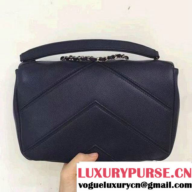 Chanel Chevron Grained Calfskin Medium Flap Bag A93775 Deep Blue 2017 (2A143-7030922 )