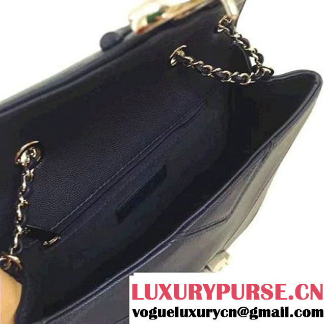 Chanel Chevron Grained Calfskin Medium Flap Bag A93775 Deep Blue 2017 (2A143-7030922 )