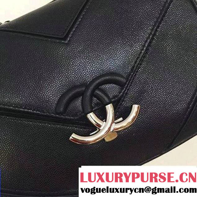 Chanel Chevron Grained Calfskin Medium Flap Bag A93775 Black 2017 (2A143-7030923 )