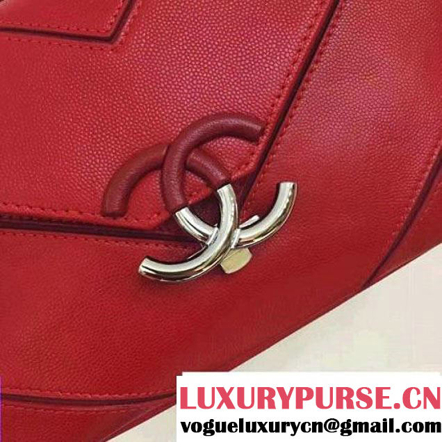 Chanel Chevron Grained Calfskin Medium Flap Bag A93775 Red 2017 (2A143-7030924 )