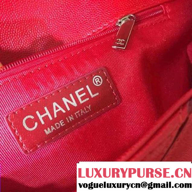 Chanel Chevron Grained Calfskin Medium Flap Bag A93775 Red 2017 (2A143-7030924 )