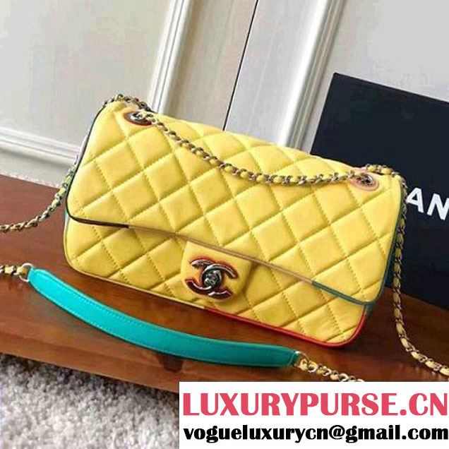 Chanel Yellow Multicolor Lambskin/Resin Medium Flap Bag A93692 Cruise 2017 (KN-7031407 )