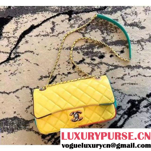 Chanel Yellow Multicolor Lambskin/Resin Medium Flap Bag A93692 Cruise 2017 (KN-7031407 )