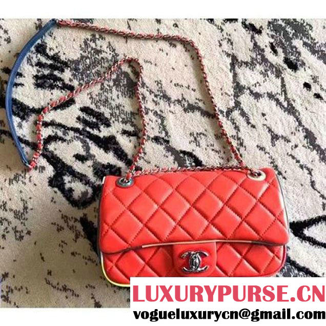 Chanel Red Multicolor Lambskin/Resin Small Flap Bag A93691 Cruise 2017 (KN-7031408 )