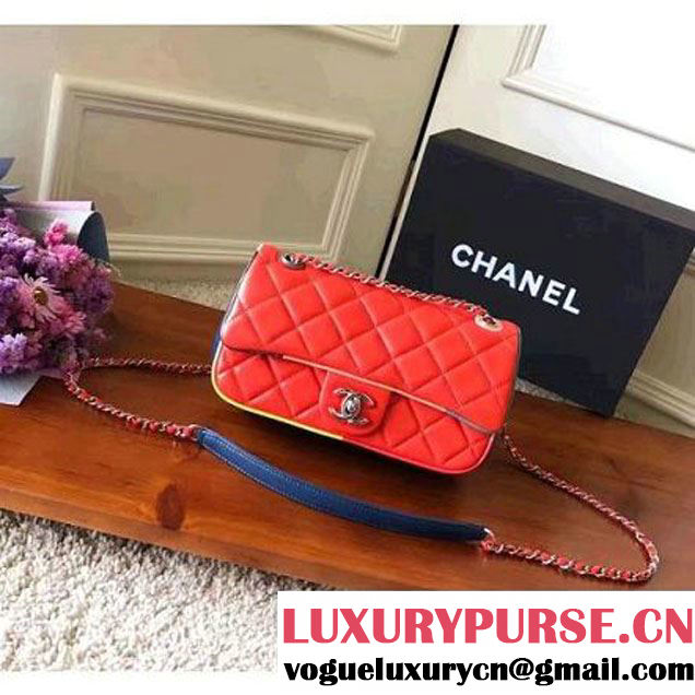 Chanel Red Multicolor Lambskin/Resin Small Flap Bag A93691 Cruise 2017 (KN-7031408 )